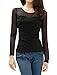 Allegra K Women Long Sleeves Scoop Neck Mesh Panel Top Black L