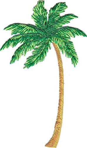 PALM TREE w/METALLIC ACCENTS - TROPICAL - BEACH - IRON ON EMBROIDERED PATCH