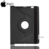 New iPad 新しいアイパッド対応 カバーケース (第3世代2012年発売モデルiPad3) STAND TURN LEATHER CASE （スタンド・回転機能付き）PUレザー + 液晶保護フィルム1枚【Classic Black(黒)】