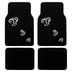 White Butterfly Front & Rear Carpet Car Truck SUV Floor Mats