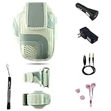 White Adjustable Deluxe Sportband / Workout Armband with Adaptable Neck Str ....