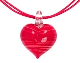 Sterling Silver Red Murano Heart Pendant w/ Red Cord
