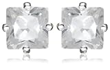Silver 7mm Square Cubic Zirconia Stud Earrings