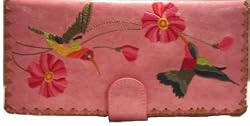 Hummingbirds Design Embroidery Wallet Large Pink
