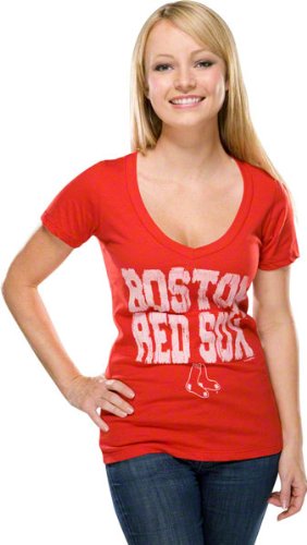 Boston Red Sox Women's Red Baby Jersey Short Sleeve V-neck T-shirt