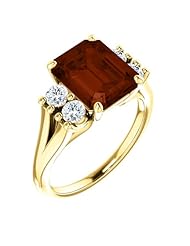 10K Yellow Gold 10.00x8.00mm Emerald Cut Mozambique Garnet and Diamond Ring -- LIFETIME WARRANTY