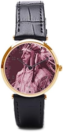 LeynaTNative American Indian Inch Leather Watch Leather Band Watches For Men American Indian Turn Men Leather Watch