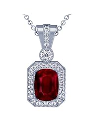 Platinum Cushion Cut Ruby And Round Diamond Pendant