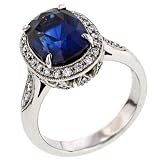 Ladies prong Set Oval Ceylon Blue Sapphire Ring with Micropave Diamond Trim And Accents Diamond .50cttw Gem 5.74cttw