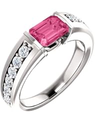 Platinum 7.00x5.00mm Emerald Cut Pink Tourmaline and Diamond Ring -- LIFETIME WARRANTY