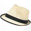New 100% Linen Vented Stingy Fedora Trilby Hat * Natural with Black Band - Medium