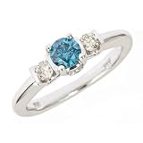 0.65 ct Prong Set Blue Diamond and White Diamond Engagement Ring 14 K White Gold ( SI Clarity, H Color)