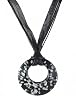Necklace - N119 - Open Round Murano Glass ~ Black and White hung on 5 Strand Organza and Cotton Cord + 2" Extension Chain