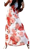 Uxcell Flower Printed Chiffon Spaghetti Lady Dress Orange White M