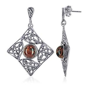 Amber Sterling Silver Celtic Knot Drop Earrings