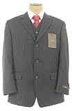 Tasso Elba Mens Single Breasted 3 Button Charcoal Gray 3 Piece Wool Suit - Size 44S