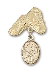 14K Gold Baby Badge with St. John of God Charm and Baby Boots Pin