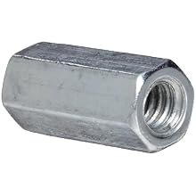 12L14 Steel Coupling Nut, Zinc Plated Finish, Grade 5, Right Hand Threads, Corrosion Resistant, 1/4"-20 Threads, 3/8" Width Across Flats (Pack of 50)
