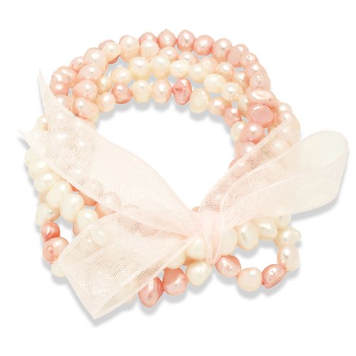 Valero Pearls pearls4girls Damen-Armband S&uuml;&szlig;wasser-Zuchtperlen wei&szlig; / rosa / apricot 19 cm Preisvergleich