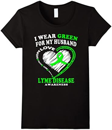 Women's Lyme Disease Awareness Shirt - I Wear Green For My Husband Small Black