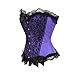 Womens Floral with Black Lace Trim Corset Satin Overbust Waist Cincher Bustier, Purple, M/Natural waist:26-27inch