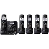 Panasonic KX-TG6645B DECT 6.0 Cordless Phone with Answering System, Black, 5 Handsets