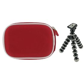rooCASE 2n1 Nylon Hard Shell (Red) Memory Foam Carrying Case and Premium Tripod Kodak ZxD Pocket Video Camera HD Camcorder
