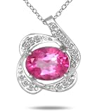 3.00 Carat All Natural Oval Pink Topaz and Diamond Pendant in Sterling Silver