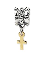 Reflection Beads Silver and 14k Small Cross Religious Dangle