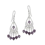 Sterling Silver Teardrop Shaped Filigree French Wire Earrings with 6 Amethyst Drops