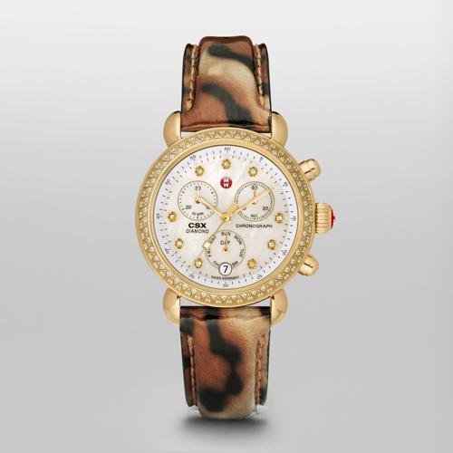 MICHELE CSX-36 Day Diamond Gold, Diamond Dial Uptown Cheetah Patent