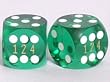 15mm Precision Backgammon Dice, Trans. Green, Serial #