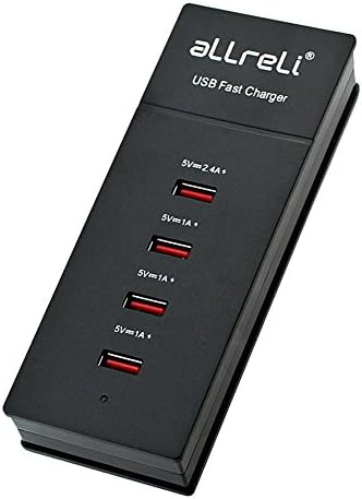 aLLreLi 27W / 5.4A 4 Port Intelligent USB Wall Charger [Black] - Multi Port Desktop Rapid Charger for iPhone 6S / 6 / 6 Plus / 5S / 5C / 4S, iPad Air / Mini, Samsung Galaxy S6 / S6 Edge / S5 / S4, Note 5 / 4 / 3 / 2, Tab S, HTC One M9 / M8, Google Nexus 7 / 10 and More