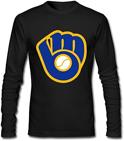 SHUNLI Men's Milwaukee Brewers MIL Logo MLB Long Sleeve T-shirt XXL Black