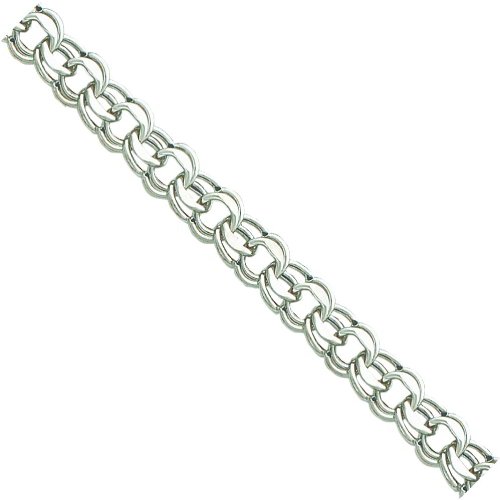 14K White Gold Double Link Charm Bracelet 8.25