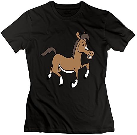 FDC12L 100% Cotton O Neck Women's Happy Horse Mascot Short Sleeve T-Shirt XL Black High Quality Tee Shirt For Women