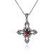 Sterling Silver Marcasite and Garnet Glass Cross Pendant, 18"