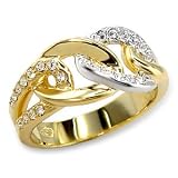 Two Tone Brass Ring with Clear Swarovski Crystals