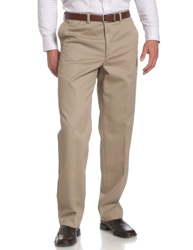 Savane Men's Big & Tall Wrinkle Free Flat Front Twill Pant, Khaki, 46W 32L