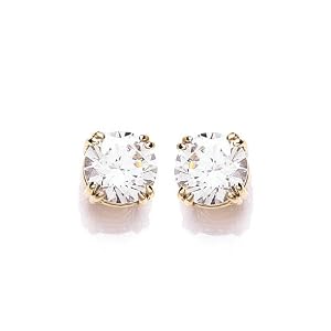 9ct Yellow Gold Swarovski Enlightened C.Z. French Fitting Round Stud Earrings