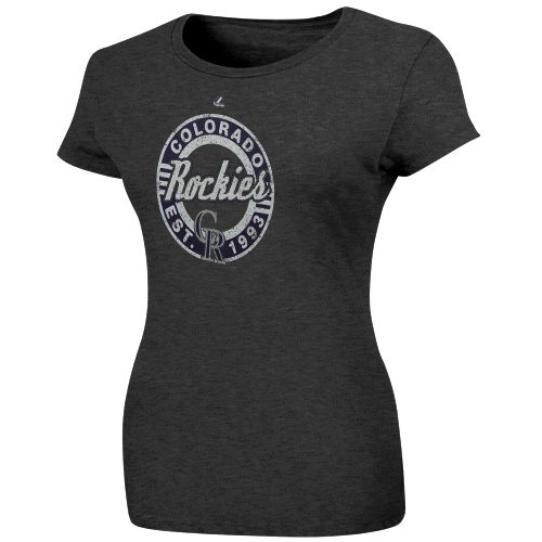Majestic Colorado Rockies Ladies Retroized Heathered T-Shirt - Charcoal (Medium)