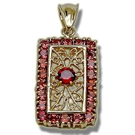 23 GARNET PENDANT RECTANGULAR FILIGREE
