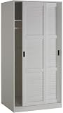 Wardrobe with 2 Sliding Louver Doors, Whitewash, 36