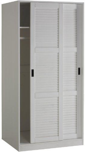 Wardrobe with 2 Sliding Louver Doors, Whitewash, 36