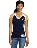 MLB Women's Milwaukee Brewers Opal Short Sleeve Raglan Deep V-Neck Synthetic Tee (Athletic Navy/Harvest Gold/White/Harvest Gold, Medium)