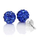 Clous doreille swarovski bleu intense 8mm - Boucles dOreille Serties De Plus De 70 Cristaux Swarovski En Argent 925 Avec Poinçon