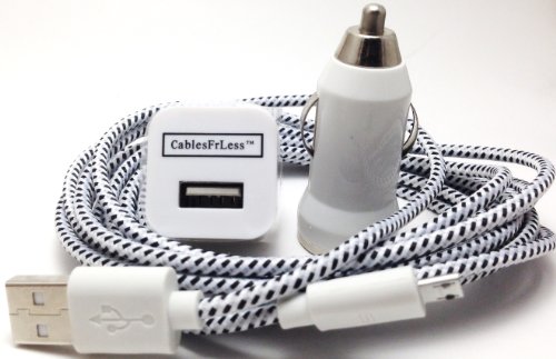 CablesFrLess 6ft Braided High Quality 3 in 1 Micro B USB Charging Set fits Android Samsung Galaxy Google HTC LG G2 Pantech Blackberry Motorola Moto x Sony ZTE (Hot Pink) (White)