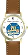 Happy Hanukkah - Jerusalem Judaica Jewish Theme - WATCHBUDDY&reg; DELUXE TWO-TONE THEME WATCH - Arabic Numbers - Brown Leather Strap-Size-Large ( Men's Size or Jumbo Women's Size )