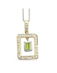 Twin Rectangular Shaped Diamond Pendant In 18K Yellow Gold With A 0.60 ct. Genuine Peridot Center Stone.