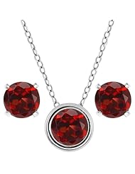 3.00 Ct Round Red Garnet 925 Sterling Silver Pendant Earrings Set